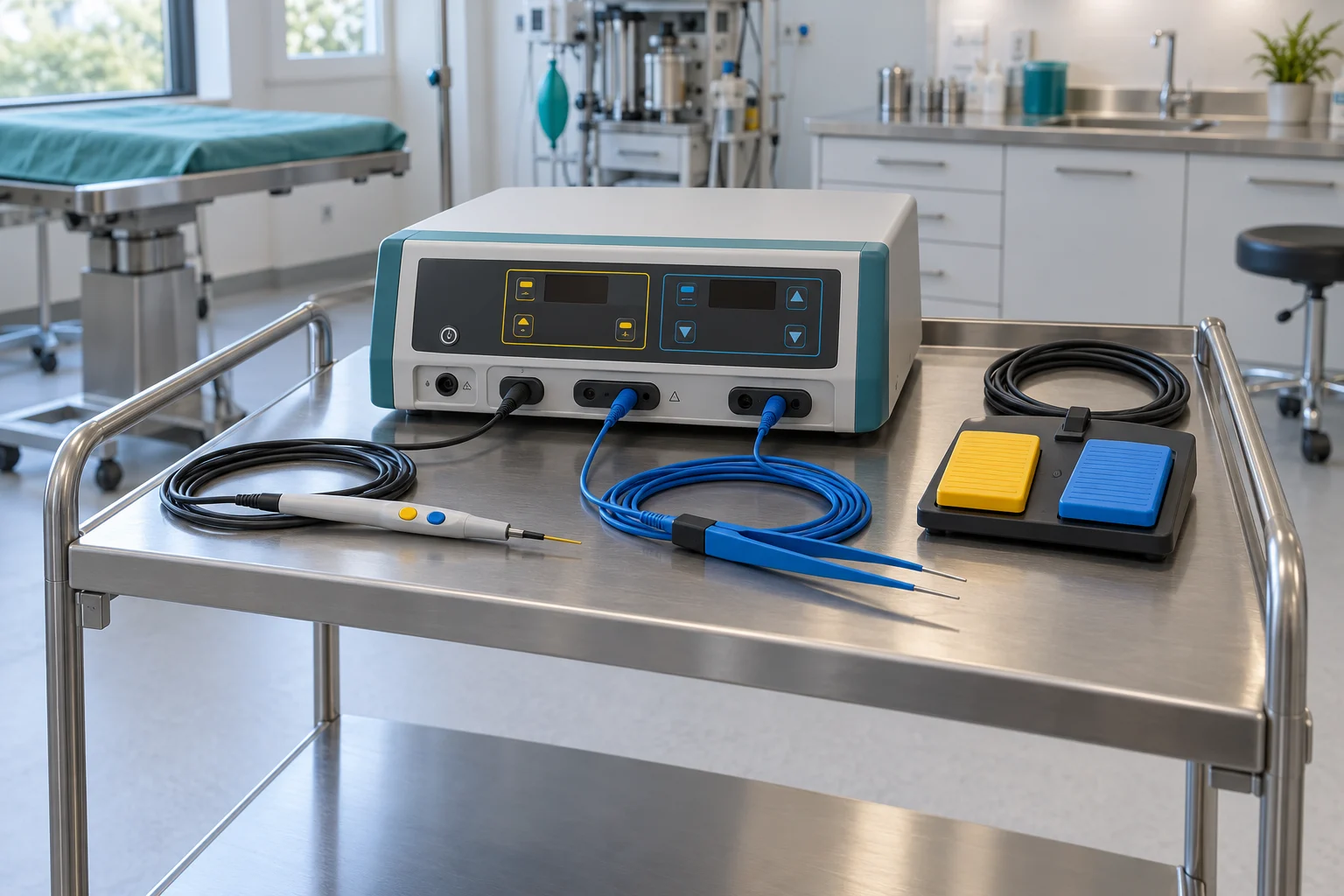 AI illustration of electrosurgical generator and accessories