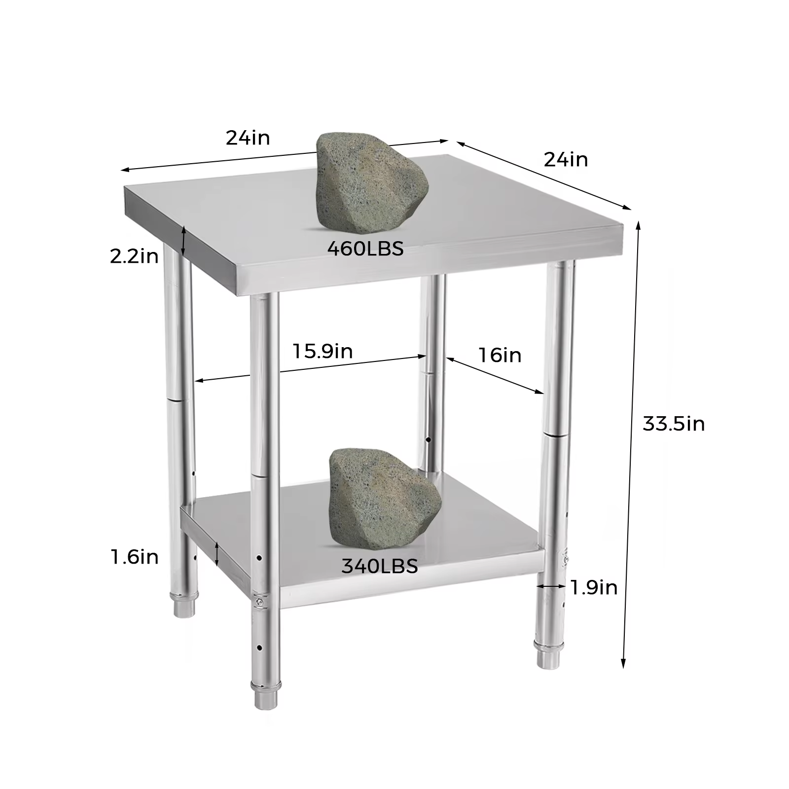 Stainless steel mobile table 24 x 24 in