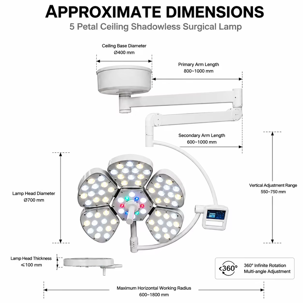 Ceiling Mounted LED Surgical Lamp Professional Single Head 5-Petal Shadowless Operating Light for Ho