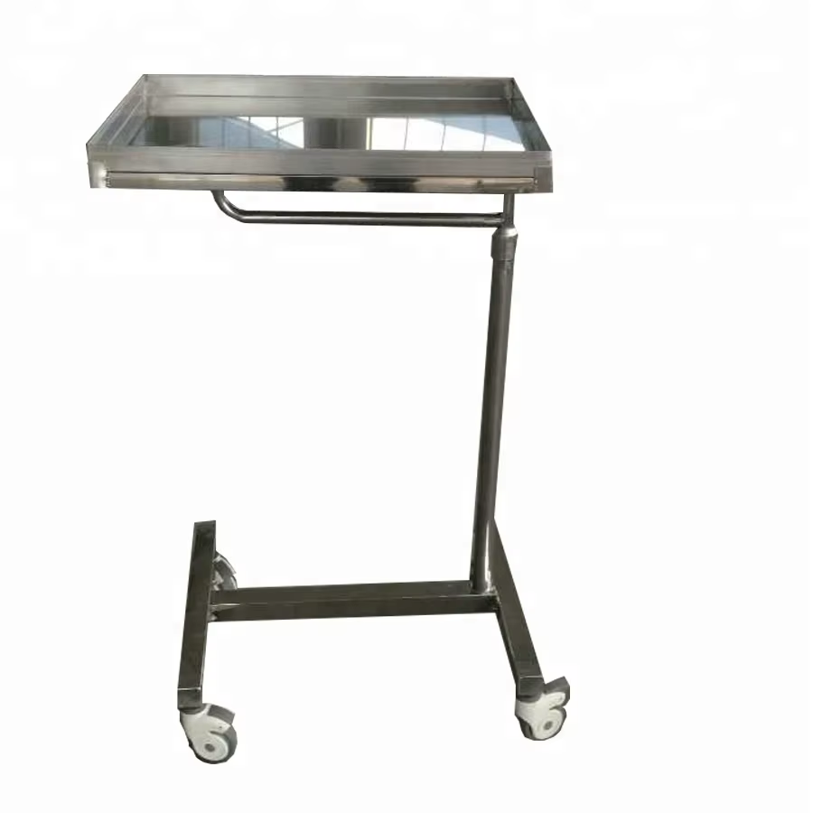 Adjustable Height Stainless Steel Surgical Tray Table with Wheels