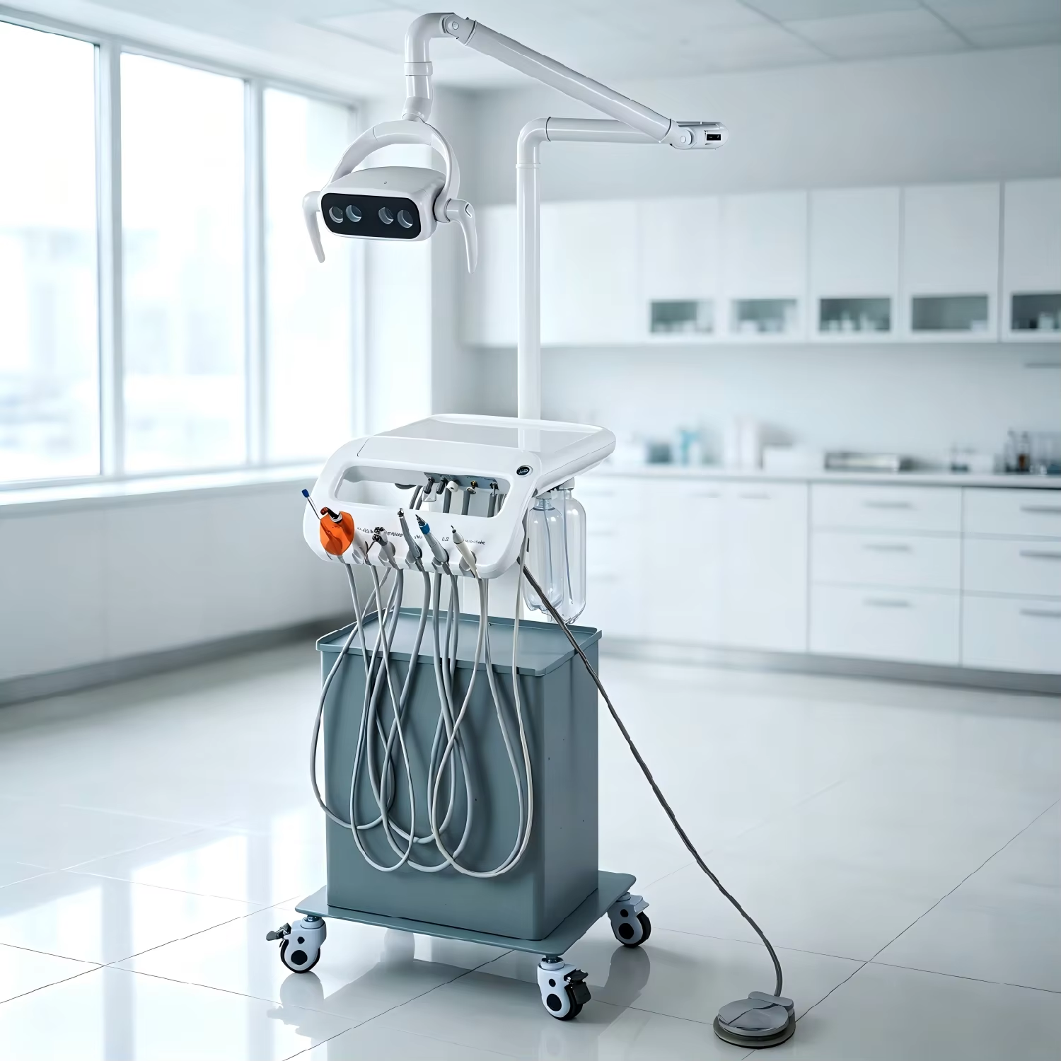 Dental cart with compressor and light